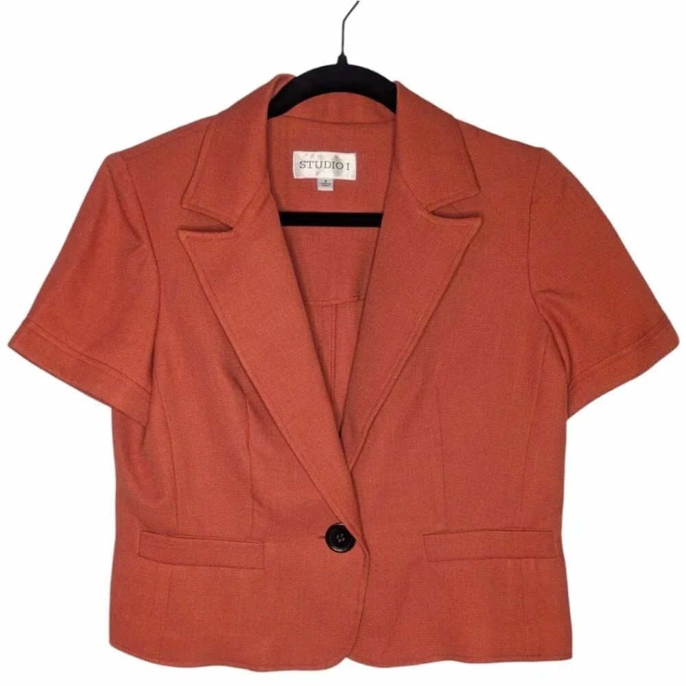 Studio 1 Women's Orange One Button Short Jacket Blazer, Size 8.